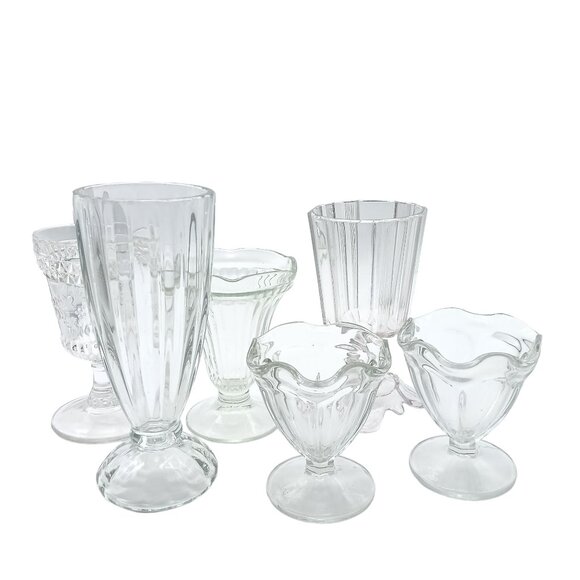 Vintage Clear Glass Ice Cream Sundae & Dessert Cups, Mix and Match Lot of 7 - Picture 1 of 8
